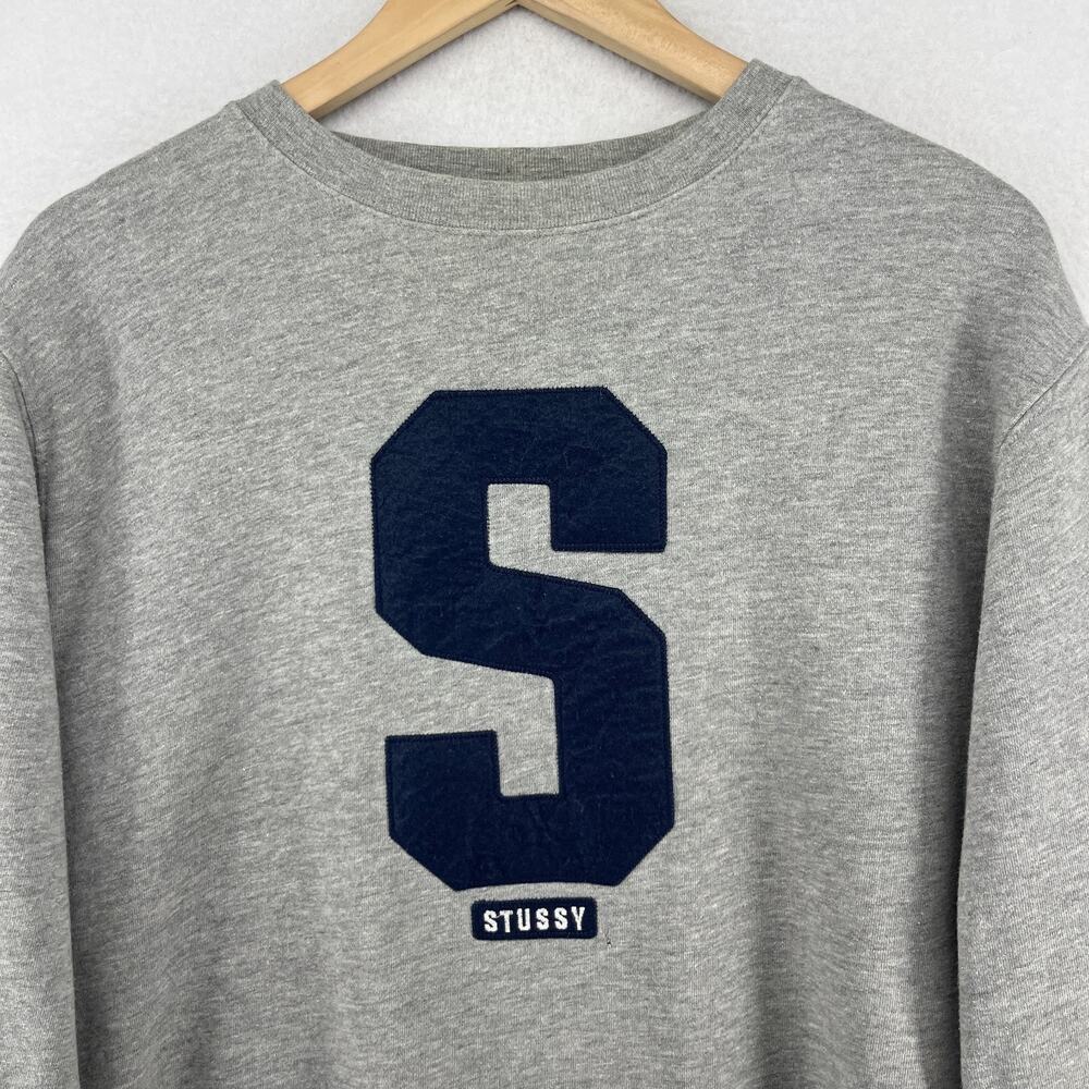 STUSSY Sweatshirt Mens 2XL State Crew Fleece Pullover Cotton Blend Gray USA VTG - Picture 3 of 14
